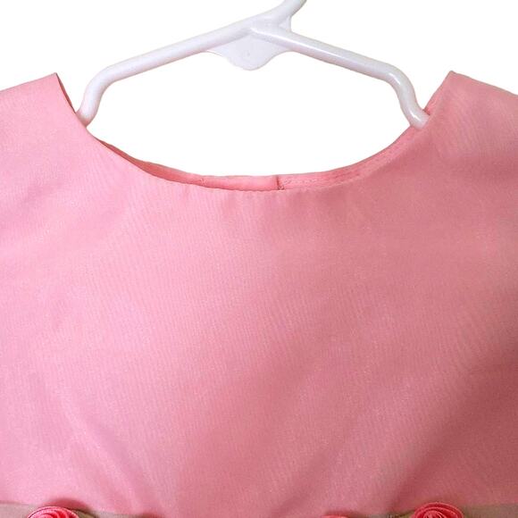 La Princess Sheer Pink Infant Girl Dress w/ Pink Rosettes 24 Months - Picture 3 of 10
